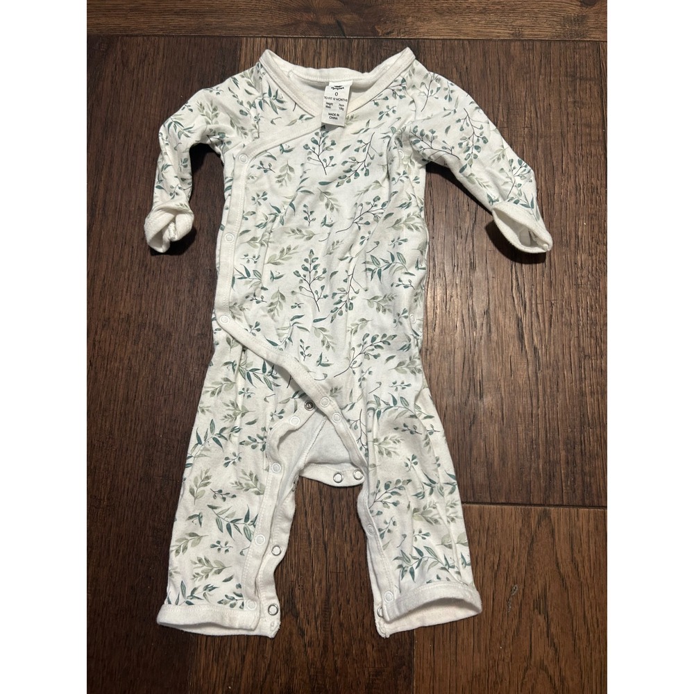 Dymples Baby Green Botanical Leaf Print Wrap Romper Sleeper 12 Months